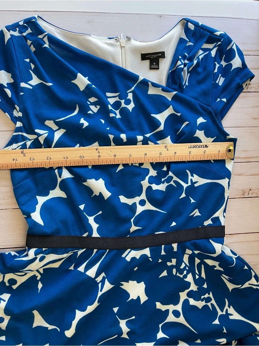 Ann Taylor Vibrant Royal Blue and White Floral Fit-and-Flare Mini Dress